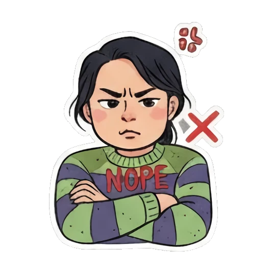 叉手拒绝NOPE Doodle Girl's Moods sticker for expressive chats and social replies.