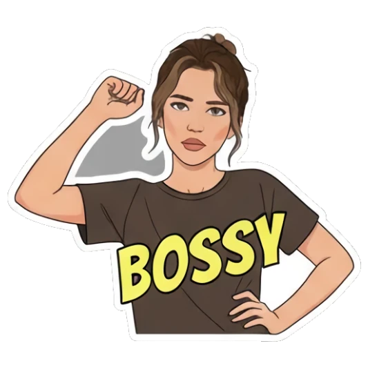 Confident 'BOSSY' pose Young Woman's Expression Pack sticker for expressive chats and social replies.