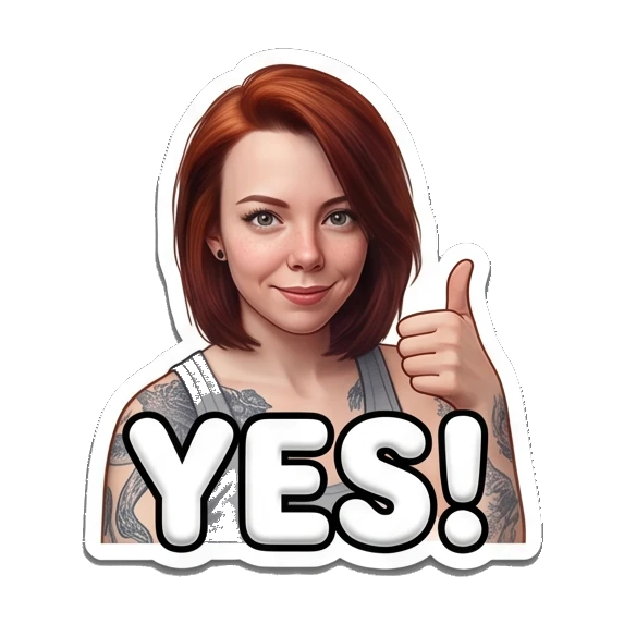 Positive girl giving a thumbs up with 'YES!' text Red-Haired Girl Daily Vibes sticker for expressive chats and social replies.