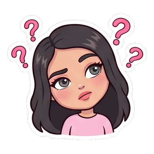 Girl looking confused with question marks around head Cheerful Girl Daily Life sticker for expressive chats and social replies.