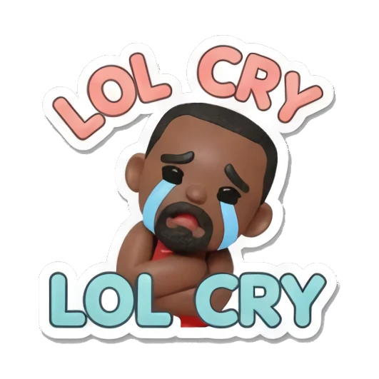 Basketball player crying with tears saying LOL CRY. Basketball Star Daily Life sticker for expressive chats and social replies.