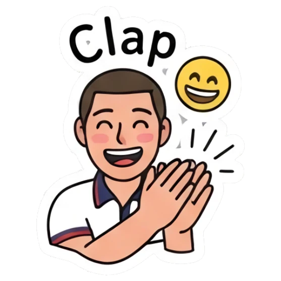 Young man clapping hands with a cheerful expression. Daily Life of a Cool Guy sticker for expressive chats and social replies.