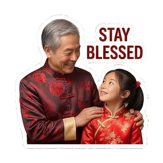 Sharing a warm moment Grandpa and Granddaughter CNY Moments sticker for expressive chats and social replies.