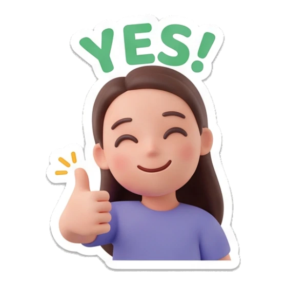 Girl smiling and giving a thumbs up with Yes text Cheerful Girl Daily Expressions sticker for expressive chats and social replies.