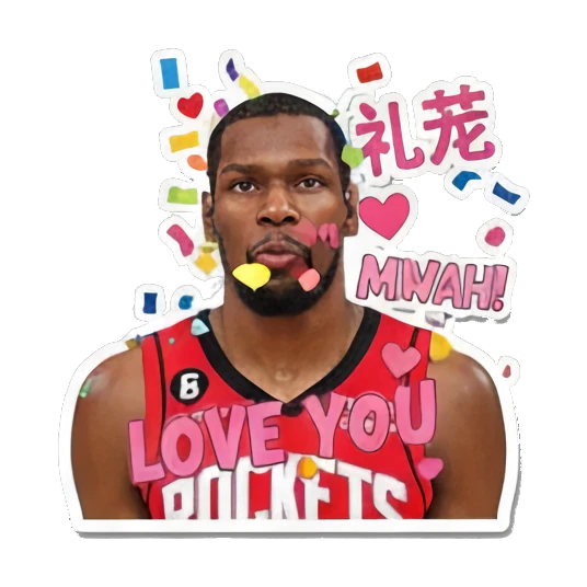 Durant blowing a kiss with confetti and 'LOVE YOU' text. Kevin Durant Basketball Moods sticker for expressive chats and social replies.
