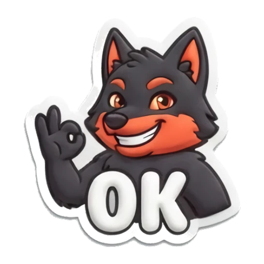 Wolf making OK gesture with happy face Puffy Wolf Moods sticker for expressive chats and social replies.