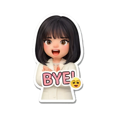 Girl waving goodbye with text BYE Office Chic Girl Daily sticker for expressive chats and social replies.