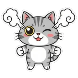 Gray tabby cat looking angry with steam vents Cheerful Gray Tabby Adventures sticker for expressive chats and social replies.