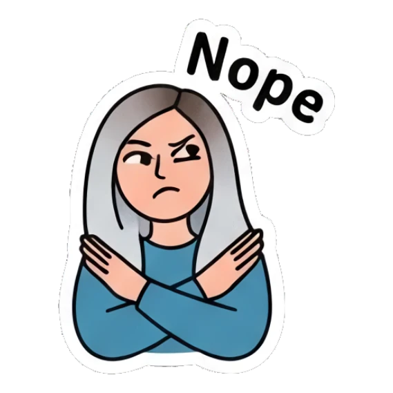 Girl crossing arms in a firm Nope gesture Cool Girl Daily Vibes sticker for expressive chats and social replies.