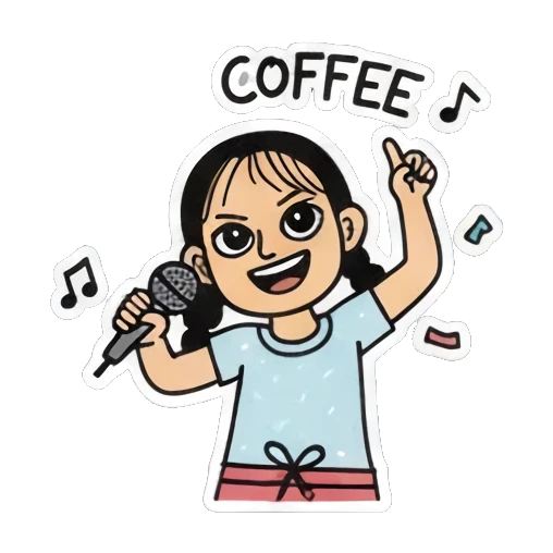 女孩拿着麦克风唱歌 Playful Pigtail Girl sticker for expressive chats and social replies.