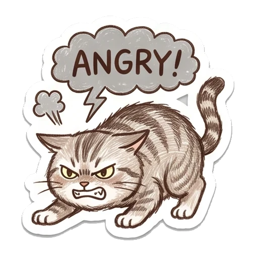 Angry cat with speech bubble Cozy Tabby Doodle Life sticker for expressive chats and social replies.