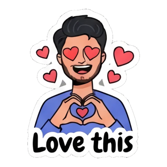 Loving young man making a heart gesture with hearts and text Love this Daily Life of a Cool Guy sticker for expressive chats and social replies.