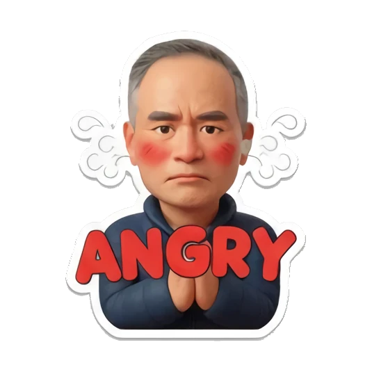 Angry man with red cheeks and steam effect saying 'ANGRY' Cheerful Middle-Aged Gentleman sticker for expressive chats and social replies.