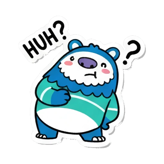 Confused monster, 'HUH?' Fluffy Monster Moods sticker for expressive chats and social replies.