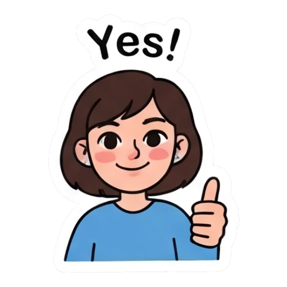 Girl giving a thumbs up, smiling, text Yes! Daily Life of a Girl sticker for expressive chats and social replies.