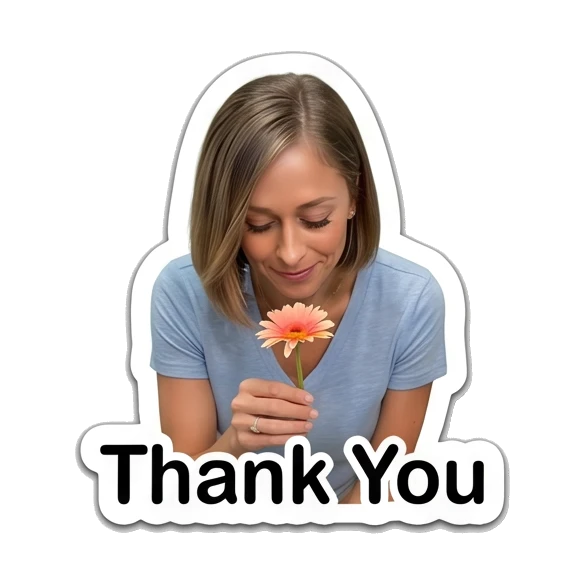 Woman holding a flower with text 'Thank You' Daily Life of a Modern Woman sticker for expressive chats and social replies.