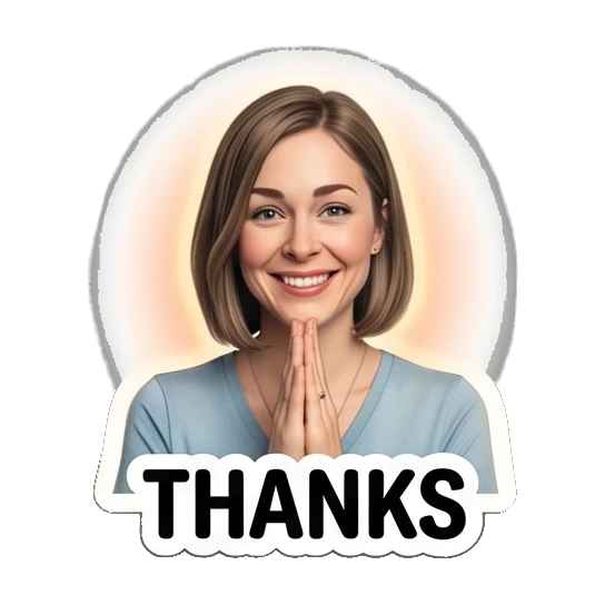 Woman praying with 'THANKS' text Everyday Office Lady sticker for expressive chats and social replies.