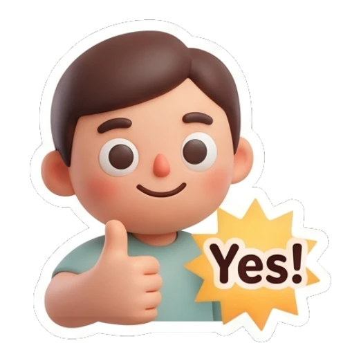 Encouraging boy giving a thumbs up with Yes text. Cute Boy Daily Expressions sticker for expressive chats and social replies.