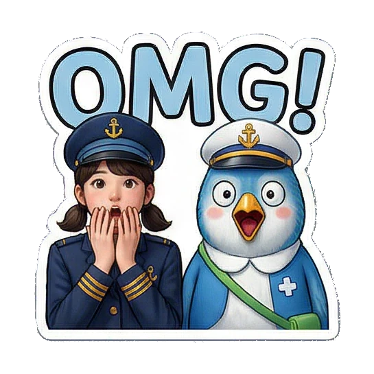 充满活力的双人组合 Little Captain & Blue Bird Duo sticker for expressive chats and social replies.