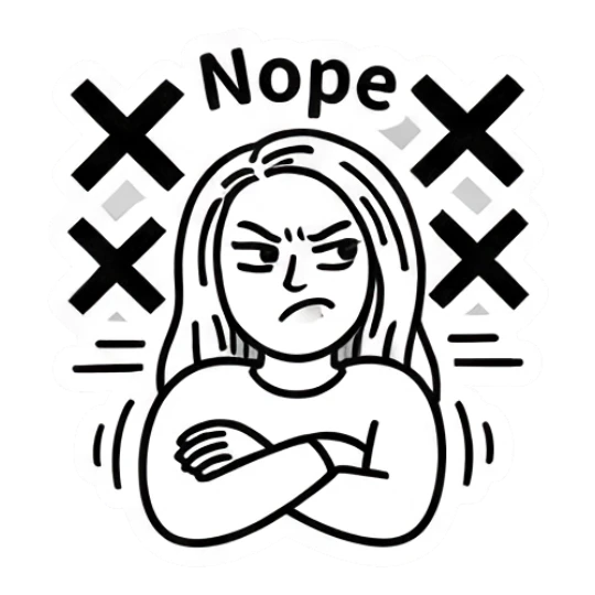 Girl crossing arms with X marks, text Nope Keith Haring Style Girl Expressions sticker for expressive chats and social replies.