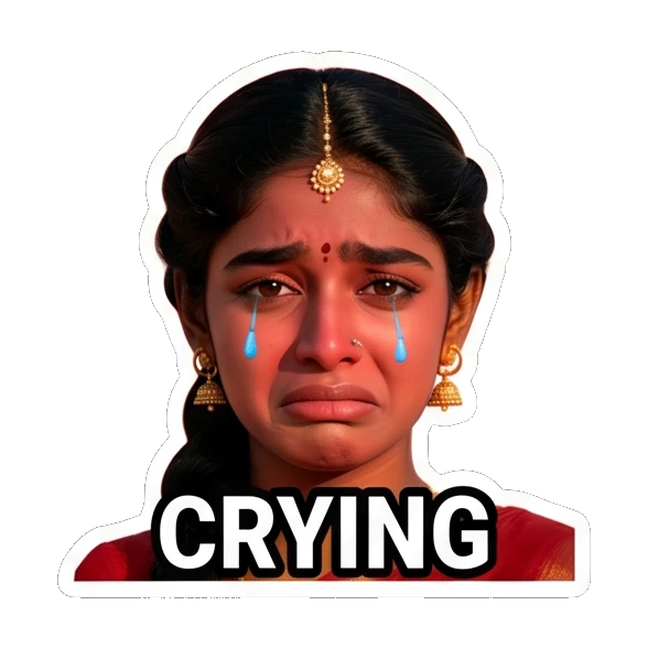 Sad Indian girl crying with blue tears Indian Girl Expressions sticker for expressive chats and social replies.