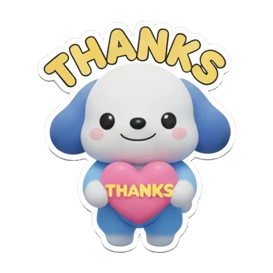 蓝色小狗捧着粉色爱心，文字THANKS，感激表情 Blue Puppy Daily Adventures sticker for expressive chats and social replies.