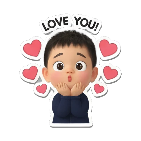 Loving boy blowing kisses, 'LOVE YOU!' Chibi Boy's Daily Fun sticker for expressive chats and social replies.