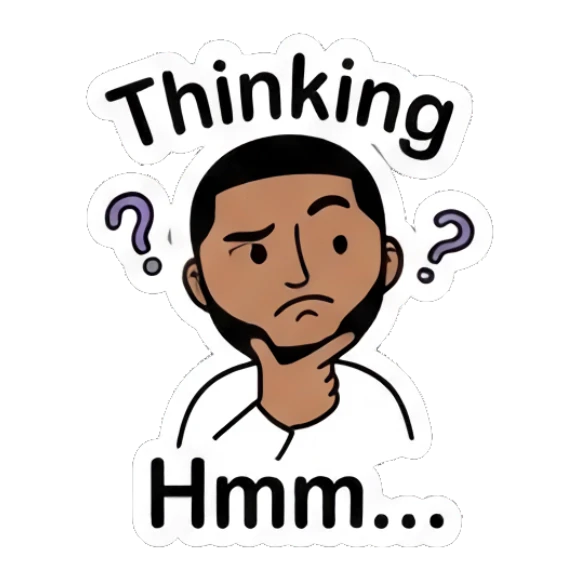 Bearded man thinking with a hand on his chin. Cool Guy Daily Vibes sticker for expressive chats and social replies.