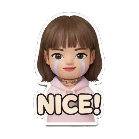 Girl smiling with NICE text Cute 3D Girl Daily Life sticker for expressive chats and social replies.