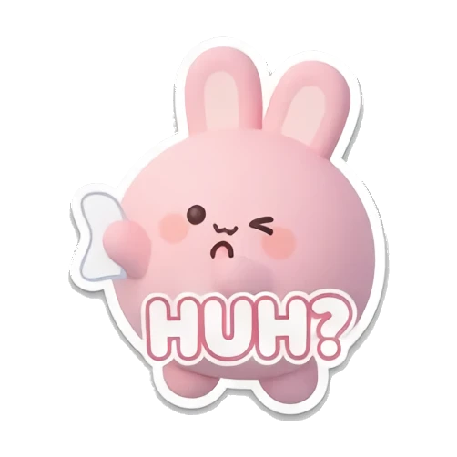 Pink bunny looking confused with HUH? text. Pink Bunny Daily Moods sticker for expressive chats and social replies.