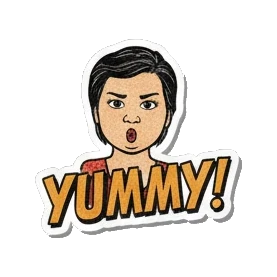Mother character looking hungry saying YUMMY Retro Comic Mom Expressions sticker for expressive chats and social replies.