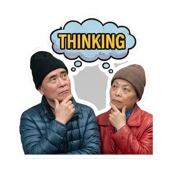 爷爷奶奶托腮思考，Thinking Hip-hop Elders' Daily sticker for expressive chats and social replies.