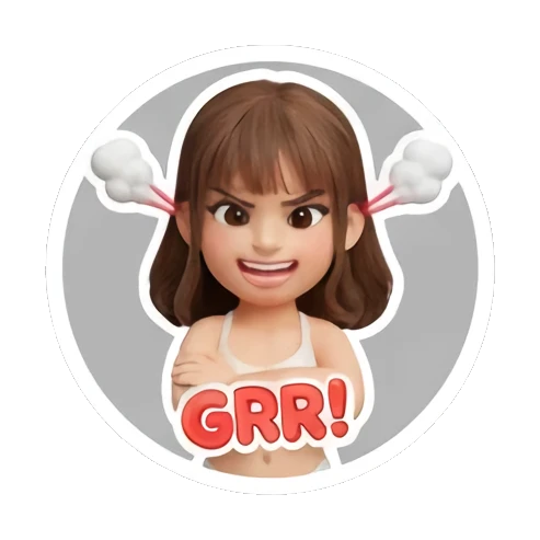 Angry girl with steam from ears and Grr text Cute 3D Girl Daily Life sticker for expressive chats and social replies.