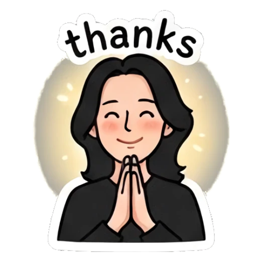 Grateful girl with hands together saying thanks. Cool Rocker Girl Daily Life sticker for expressive chats and social replies.