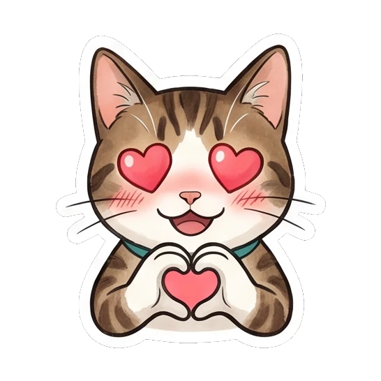 Tabby cat forming a heart shape with hands and heart eyes Tabby Cat Daily Life sticker for expressive chats and social replies.