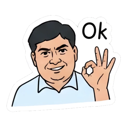 Man making an OK gesture with 'Ok' text Office Guy Daily Vibes sticker for expressive chats and social replies.