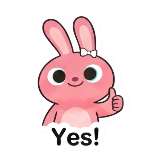 Positive pink bunny giving a thumbs up saying Yes Pink Bunny Moods sticker for expressive chats and social replies.