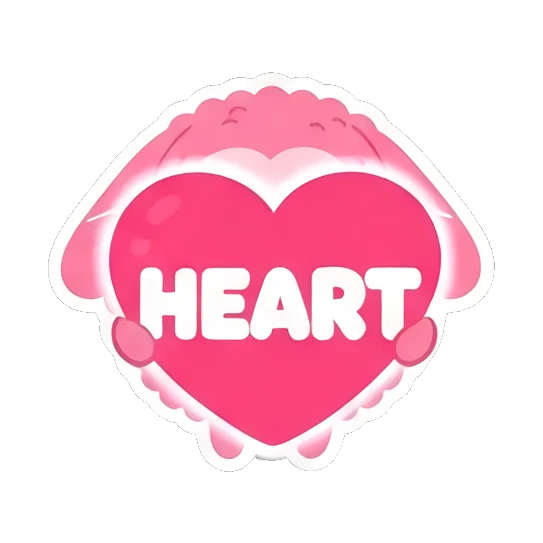 Pink bunny hugging a large heart with 'HEART' text. Pink Fluffy Bunny Emotions sticker for expressive chats and social replies.