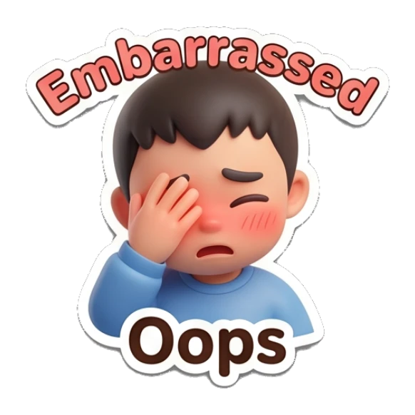 Embarrassed boy covering his face with one hand while blushing. Little Boy Daily Expressions sticker for expressive chats and social replies.