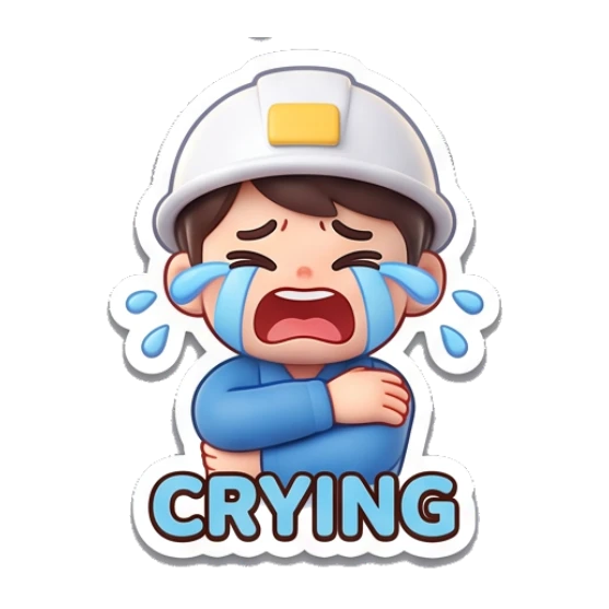 Construction girl crying loudly with arms crossed Yewab Construction Crew sticker for expressive chats and social replies.