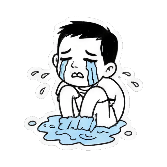 crying boy sitting in puddle Quirky Boy Daily Life sticker for expressive chats and social replies.