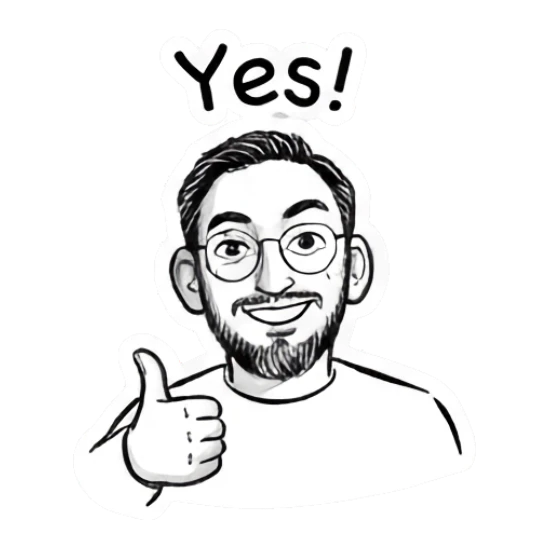 Bearded man giving a thumbs up, Yes text. Doodle Guy Daily Vibes sticker for expressive chats and social replies.