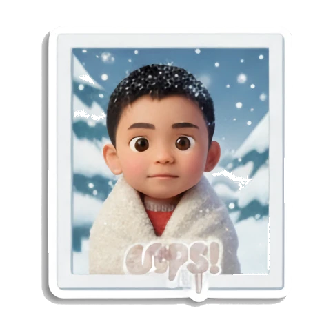 Boy wrapped in towel, oops Winter Boy Adventures sticker for expressive chats and social replies.