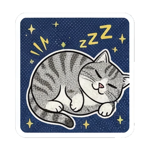 Sleepy cat, "zzz" Retro Cat Reactions sticker for expressive chats and social replies.