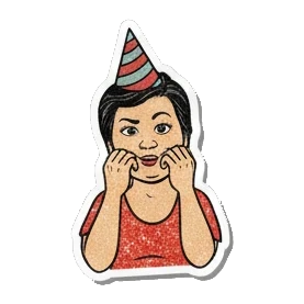 Mother character wearing party hat looking excited Retro Comic Mom Expressions sticker for expressive chats and social replies.
