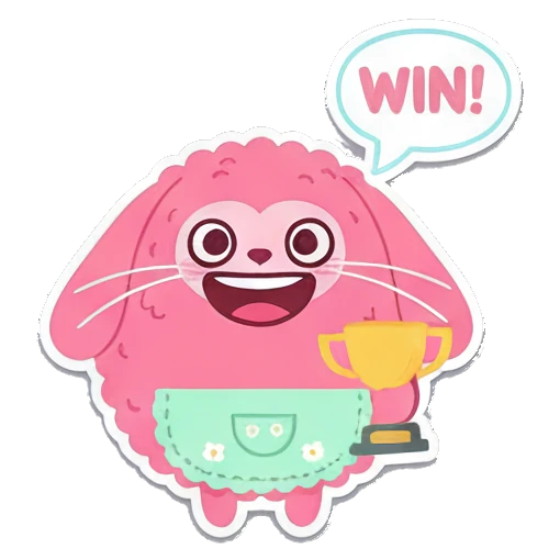 粉红萌物赢了 Pink Fluffy Buddy sticker for expressive chats and social replies.