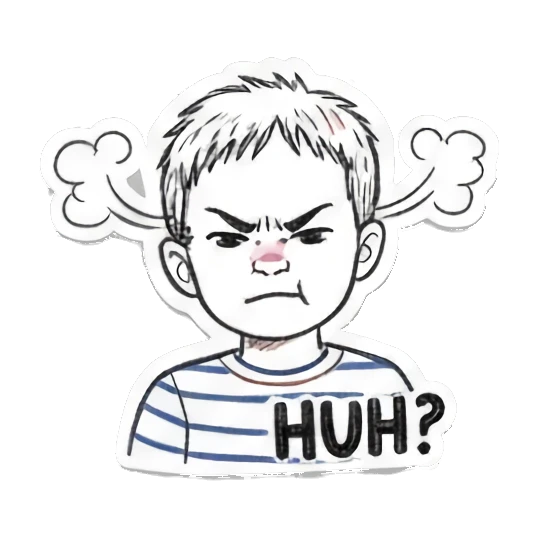 男孩疑惑HUH Boy's Doodle Diary sticker for expressive chats and social replies.