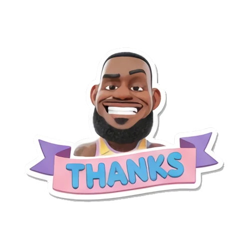 LeBron James smiling with a 'THANKS' ribbon banner LeBron Basketball Star Expressions sticker for expressive chats and social replies.