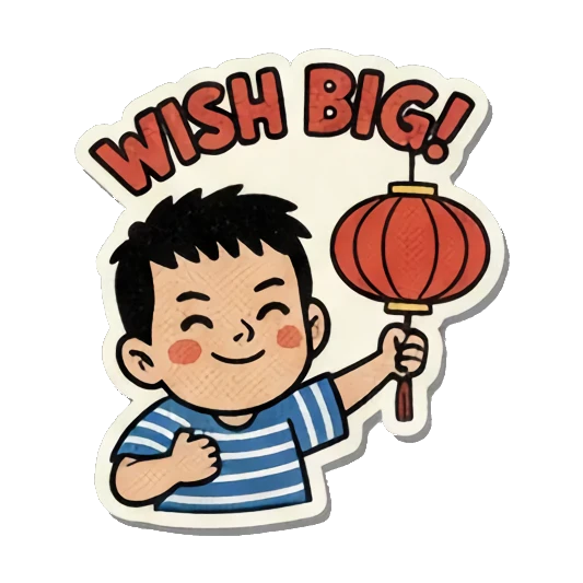 男孩手提灯笼许愿 Joyful New Year Boy sticker for expressive chats and social replies.