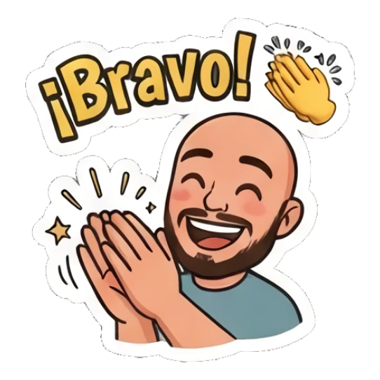 Bald man clapping hands, text Bravo Bald Guy Daily Vibes sticker for expressive chats and social replies.